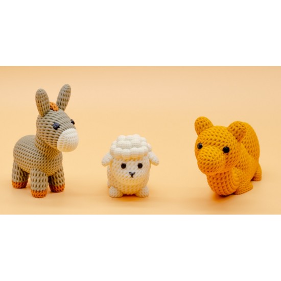 Örgü Görünümlü 3D Baskı Kuzu Heykelciği - Dekoratif Eşek ve Deve Figürü - Amigurumi Tarzı Modern Biblo - Bebek Odası Aksesuarı