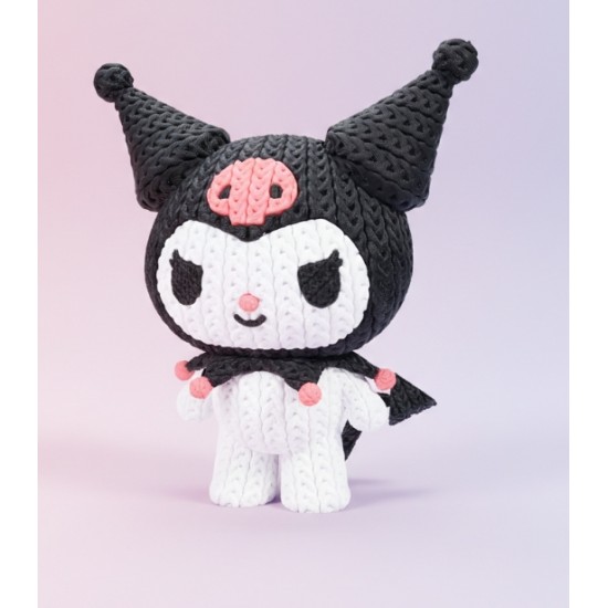Örgü Desenli Kuromi Figürü - 3D Baskı Amigurumi Görünümlü Sanrio Koleksiyon Biblosu