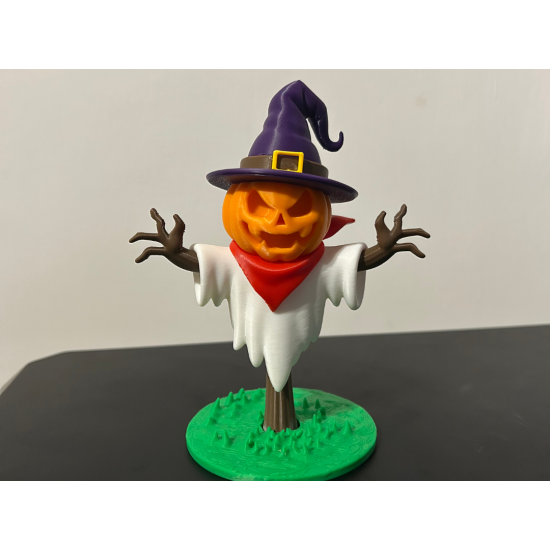 Balkabağı Korkuluk Figürü - 3D Yazıcı Tasarım Cadılar Bayramı Biblosu - Şapkalı ve Atkılı Pumpkin