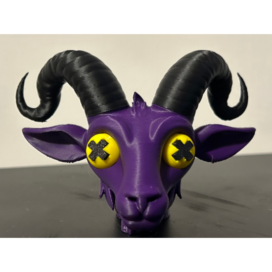Kült Keçi Kafası Figürü - 3D Yazıcı Mor Gotik Biblo - Büyük Boynuzlu Mistik Heykelcik