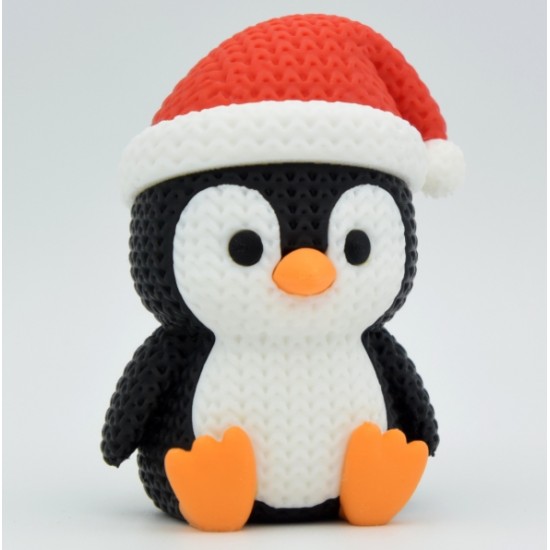 Örgü Dokulu Noel Pengueni Figürü - 3D Yazıcı Tasarım Yılbaşı Biblo