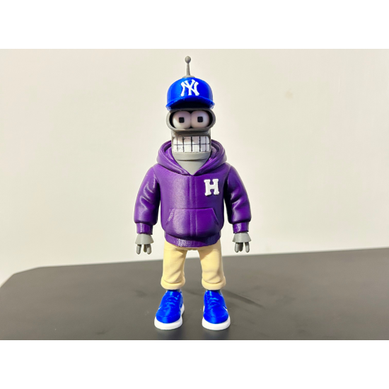 3D Baskı Modern Bender - Mor Kapüşonlu ve Mavi Sneaker lı Robot - Özel Tasarım Biblo