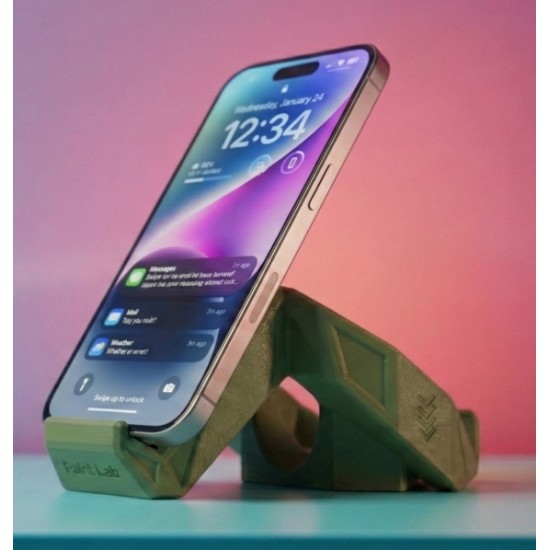 Endüstriyel Geometrik Telefon Standı - 3D Yazıcı Tasarımı Masaüstü Tutucu - Zeytin Yeşili Modern Ofis Aksesuarı