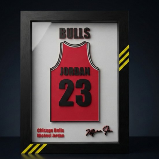 Michael Jordan #23 Chicago Bulls 3D Forma Tablo - Basketbol Temalı Dekoratif Duvar Sanatı - Koleksiyonluk Sporcu Çerçevesi