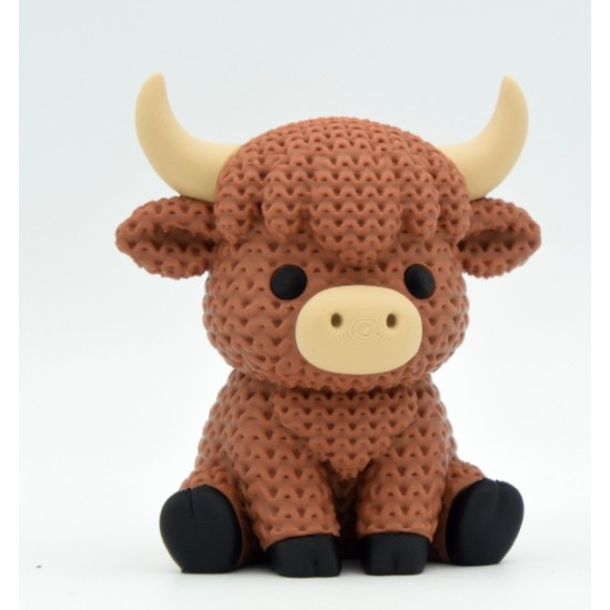 3D Yazıcı Örgü Dokulu Highland Cow (İskoç Sığırı) Figürü - Dekoratif Obje