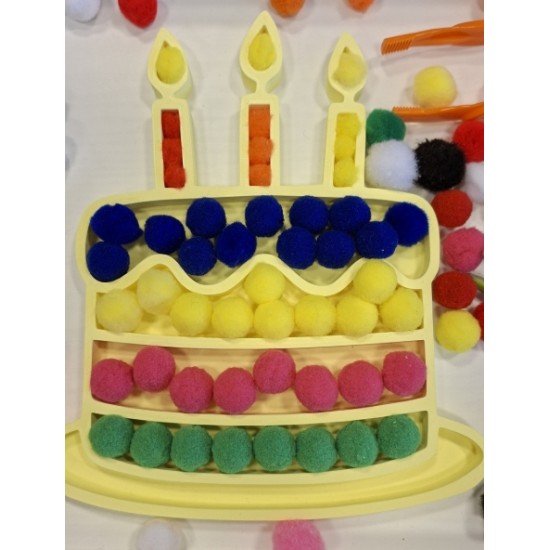 Eğitici Pasta Tasarımlı Duyusal Oyun Tablası - Renk Eşleştirme ve Motor Beceri Geliştirici - Montessori Oyuncağı