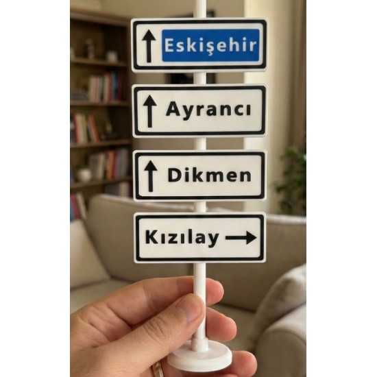 Ankara Şehir Tabelası Dekoratif Biblo - Kızılay Dikmen Ayrancı Yön Levhası 3D Baskı