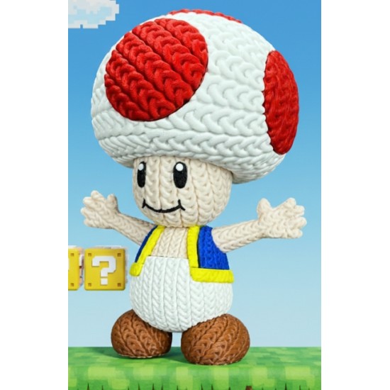 Örgü Desenli Toad Figürü - 3D Baskı Amigurumi Görünümlü Süper Mario Koleksiyon Biblosu