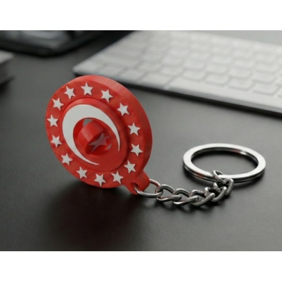 Türkiye Cumhuriyeti Cumhurbaşkanlığı Forsu Spinner Anahtarlık - 16 Yıldızlı Dönen Mekanizmalı 3D Yazıcı Tasarımı - Milli Sembol Aksesuar