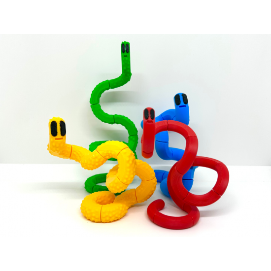 Esnek Solucan Fidget Oyuncak - 3D Yazıcı Tasarım Eklemli Figür - Stres Giderici Renkli Solucanlar