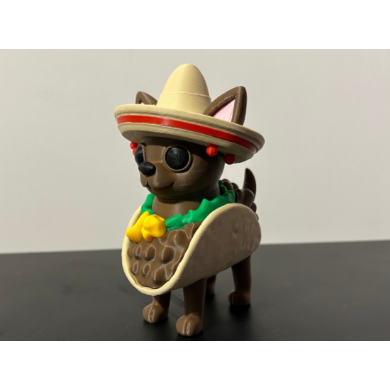 Taco Chihuahua Figürü - 3D Yazıcı Tasarım Sombrero Takan Köpek - Meksika Temalı Biblo
