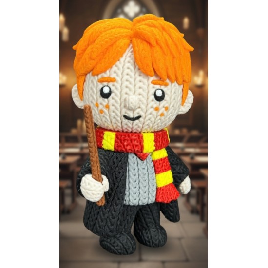 Örgü Desenli Ron Weasley Figürü - 3D Baskı Amigurumi Görünümlü Harry Potter Koleksiyon Biblosu