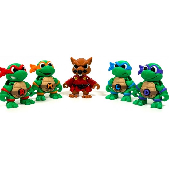 Ninja Kaplumbağalar & Usta Splinter Koleksiyon Seti - 3D Baskı TMNT Figürleri - Nostaljik Gamer & Çizgi Roman Biblo Seti