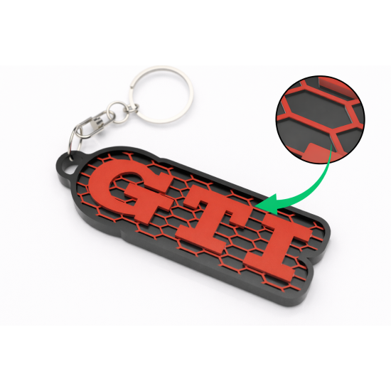 3D Baskı GTI Spor Tasarım Anahtarlık – Kırmızı Siyah Petek Desenli Araba Anahtarlığı
