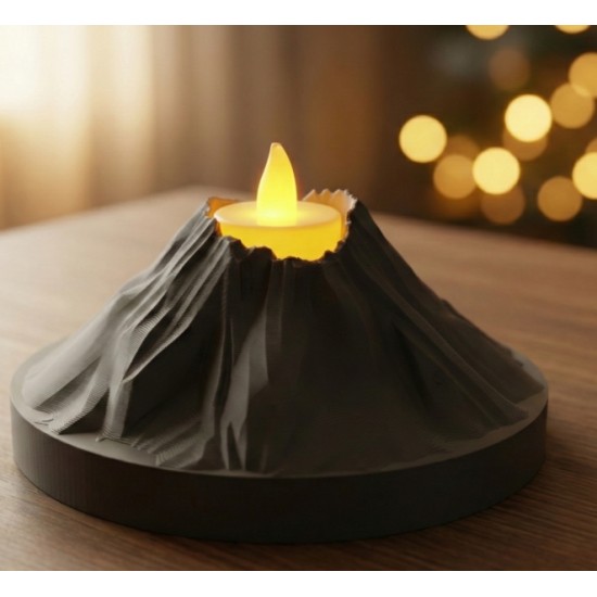 Dekoratif Volkan Tasarım Mumuş - 3D Yazıcı Özel Üretim Tealight Mum Tutucu - Modern Geometrik Masaüstü Obje