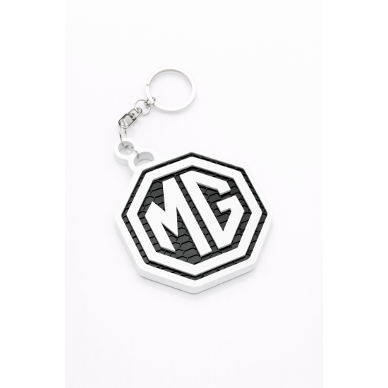 3D Baskı MG Logo Tasarım Anahtarlık – Petek Desenli Araba Anahtarlığı (Siyah Beyaz)