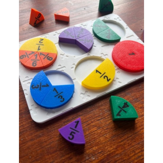 Eğitici Matematik Kesir Seti - Renkli Kesir Tablası ve Puzzle Seti - 3D Baskı Öğrenme Materyali