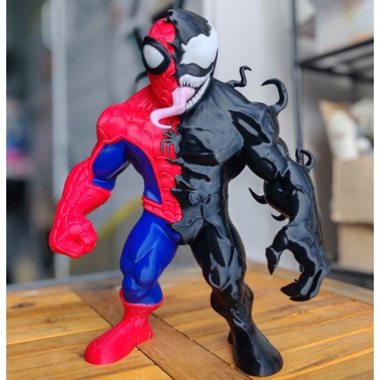 Spider-Man & Venom Split Heykeli - 3D Baskı Yarı Simbiot Dönüşümü - Koleksiyonluk Marvel Dualite Figürü