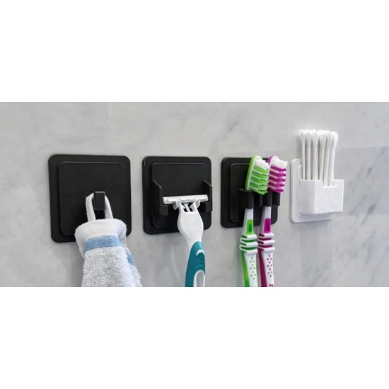 4'lü Set Banyo Düzenleyici Organizer - Diş Fırçalık, Jilet Askısı, Havlu Kancası ve Kulak Çubuğu Standı