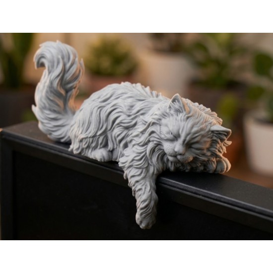 Uzun Tüylü Kedi Monitör Üstü Figürü | 3D Baskı Sevimli Masaüstü Dekorasyon Aksesuarı