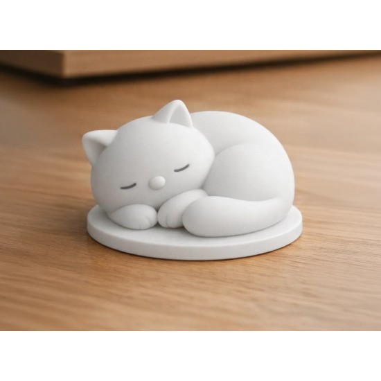 Uyuyan Kedi Figürü | 3D Baskı Minimal Masaüstü Dekorasyon Aksesuarı