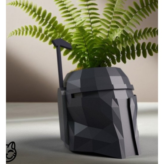 Boba Fett Geometrik Masaüstü Saksı - Mandalorian Temalı Low-Poly Dekoratif Çiçeklik