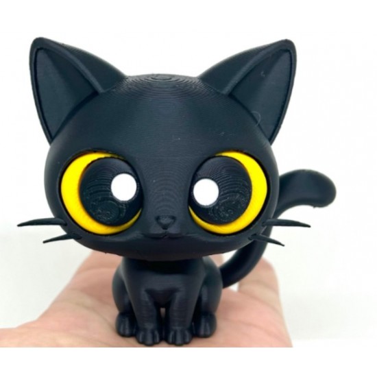Büyük Gözlü Kara Kedi Figürü - Çok Renkli 3D Baskı - Dekoratif Minimalist Kedi Biblo