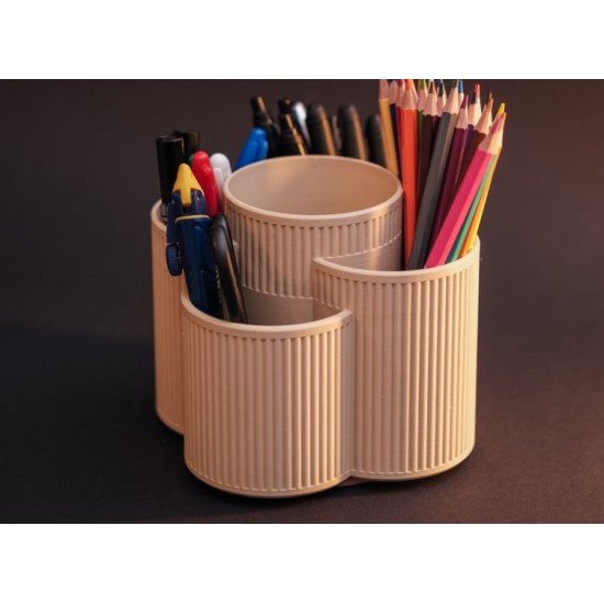 Çok Bölmeli Masaüstü Organizer - 3D Tasarım Modern Kalemlik ve Ofis Düzenleyici (Bej)
