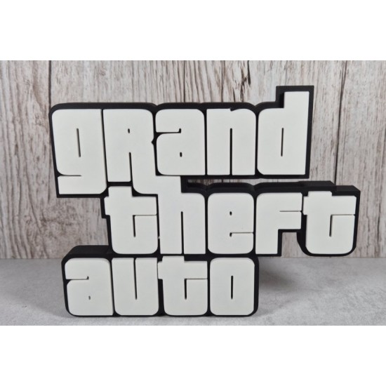 GTA Logo Tasarımlı Dekoratif Masaüstü Standı - 3D Yazıcı Gaming Oda Aksesuarı ve Oyuncu Hediyesi
