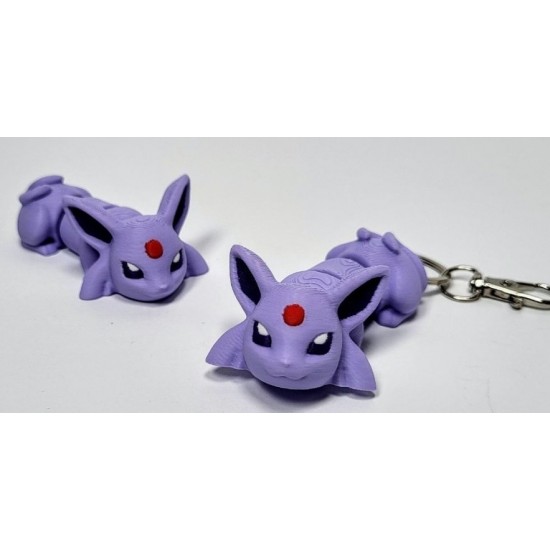 Hareketli Mor Espeon Figürü - Eklemli Anime Karakter Anahtarlık ve Kişiye Özel Renkli Çanta Aksesuarı