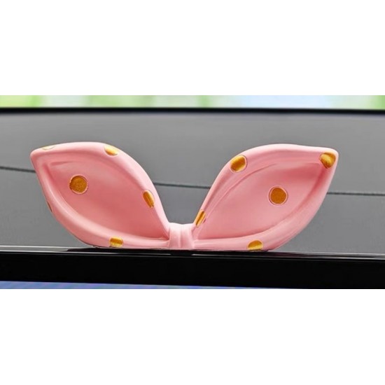 Araç Torpido ve Ekran Üstü Tavşan Kulağı Aksesuar - Pembe Puantiyeli Dekoratif Otomobil Süsü - 3D Tasarım Şık Figür