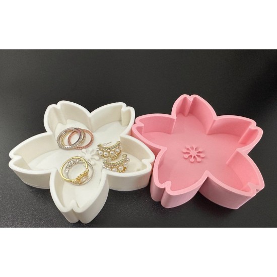 Sakura Çiçeği Takı Düzenleyici 2'li | 3D Baskı Cherry Blossom Trinket Tray | Minimalist Yüzük & Küpe Organizer