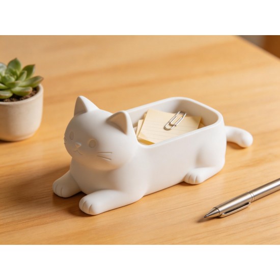 3D Baskı Kedi Organizer – Masaüstü Kalemlik & Notluk Kutusu