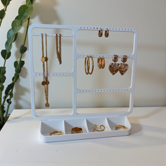 Çok Amaçlı Takı Düzenleyici Stand - 3 Kademeli Küpe, Kolye Askısı ve Bölmeli Yüzük Organizer