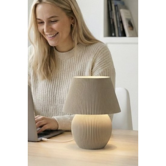 Minimalist Ribbed Masa Lambası - Modern 3D Yazıcı Tasarımı - Mavi ve Beyaz Renk Seçenekleri