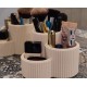Modern Çizgili Çok Amaçlı Makyaj Fırçası ve Kozmetik Düzenleyici Organizer - 3 Bölmeli Dekoratif Masaüstü Stand