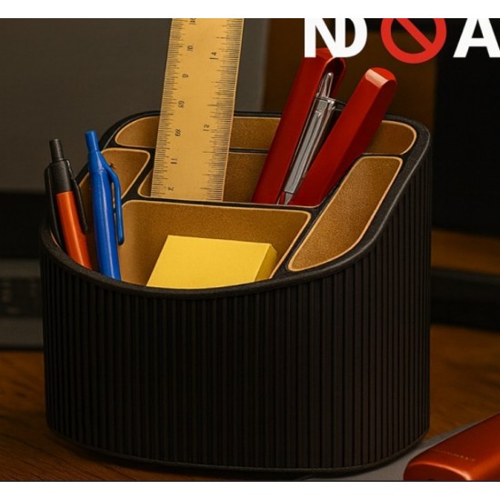 Modern Çok Bölmeli Masaüstü Organizer - 3D Tasarım Dikey Çizgili Ofis Düzenleyici & Estetik Kalemlik ve Kırtasiye Standı