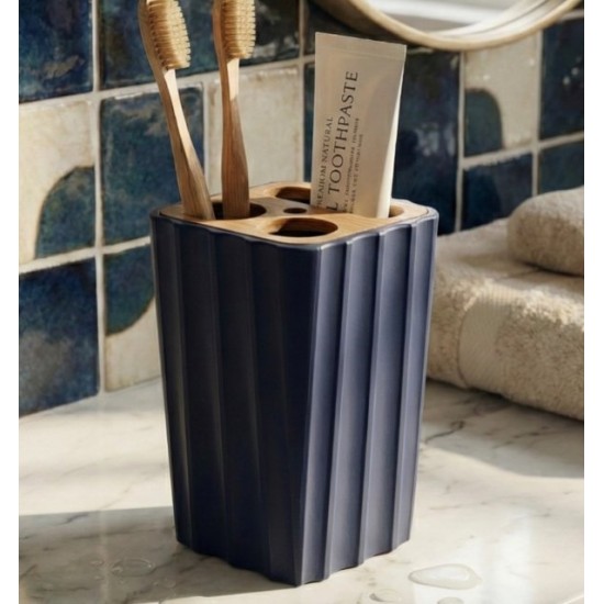 Modern Dikey Çizgili Diş Fırçalık - Antrasit Tasarım Banyo Organizeri ve Aksesuarı