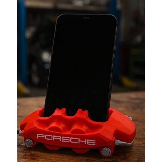 Porsche Logolu Fren Kaliperi Telefon Standı - 3D Yazıcı Masaüstü Tutucu - Otomobil Tutkunu Hediyesi